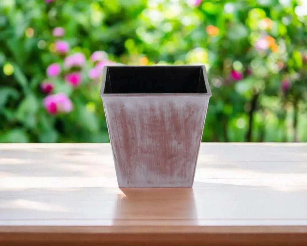 5" Brown and Off White Textural Tone On Tone Recycled Plastic Indoor Outdoor Square Pot Planter - NOBLE HOME INTERIORS