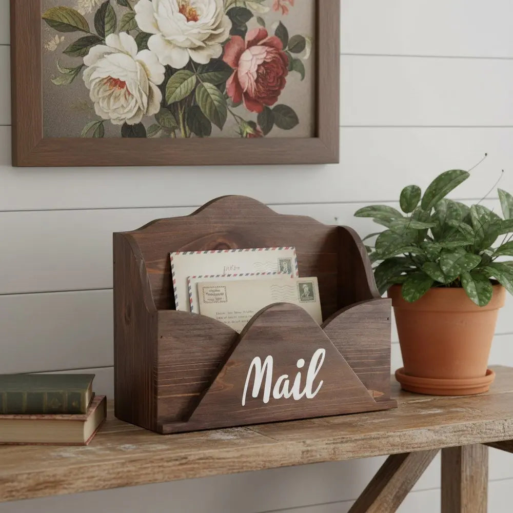 5" Brown Wood Desk Organizer - NOBLE HOME INTERIORS