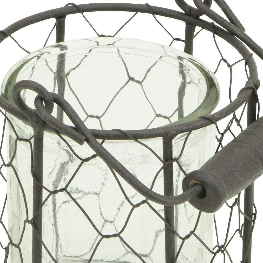 5" Clear and Brown Metal Tabletop Lantern Candle Holder HomeRoots