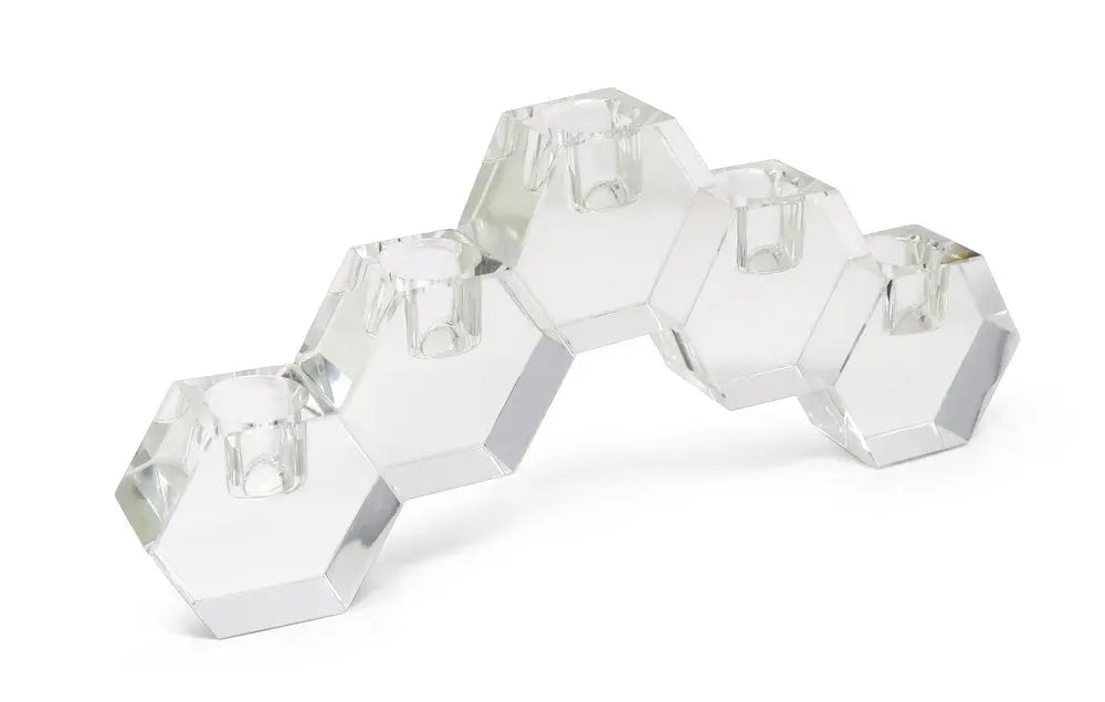 5" Clear Crystal Geometric Tabletop Candelabra Candle Holder - NOBLE HOME INTERIORS