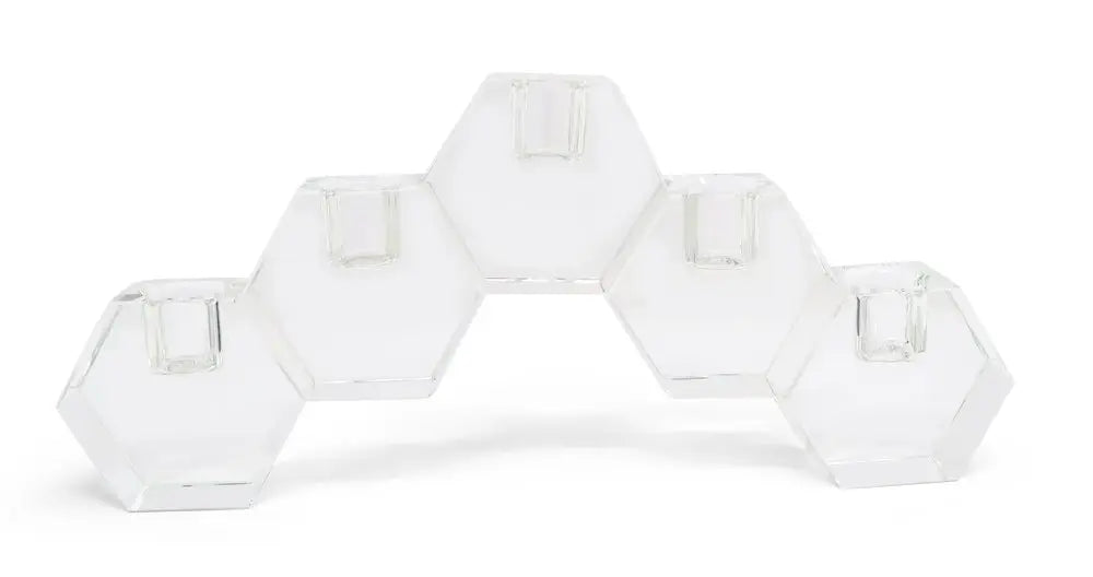 5" Clear Crystal Geometric Tabletop Candelabra Candle Holder - NOBLE HOME INTERIORS