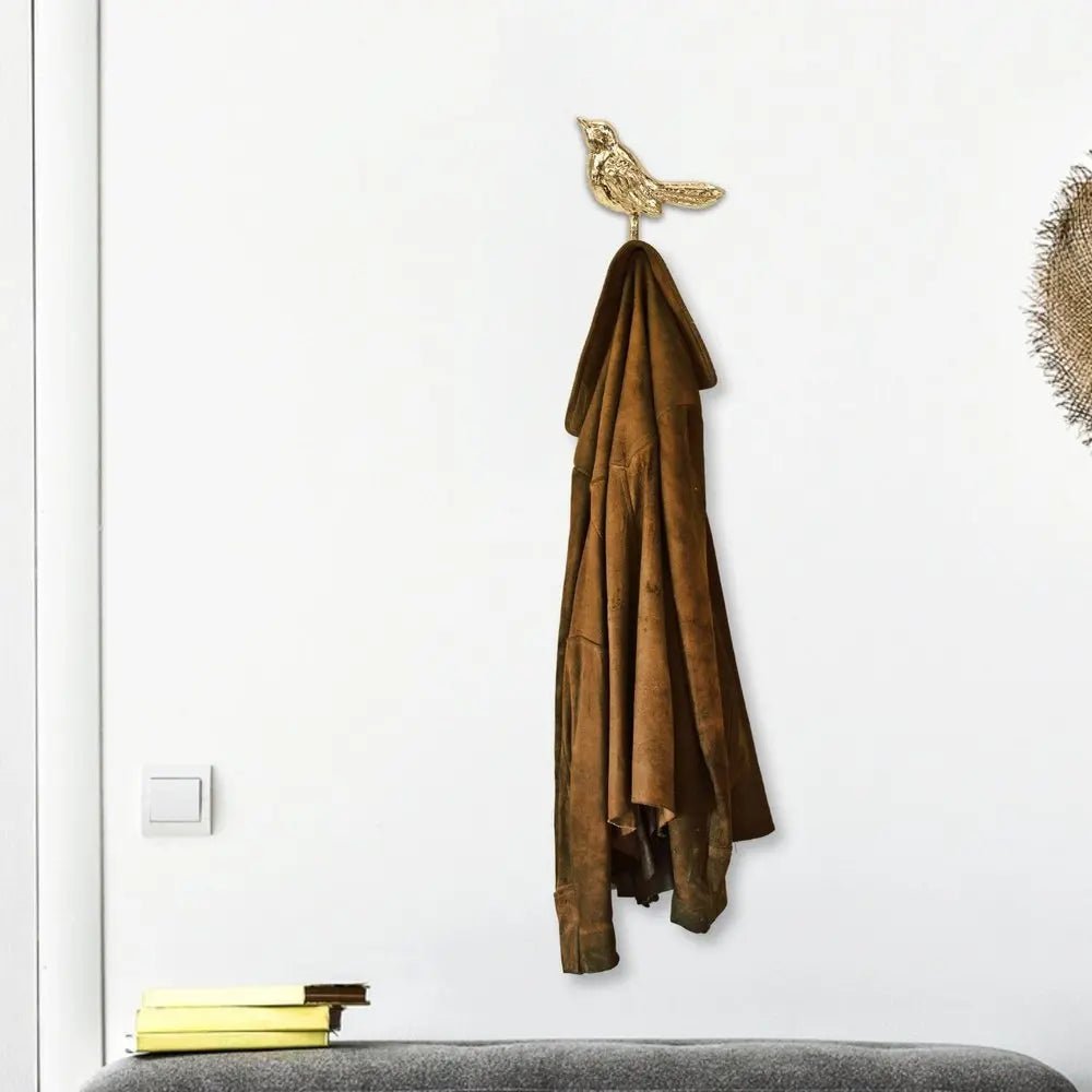 5" Gold Cast Iron Bird Wall Hook - NOBLE HOME INTERIORS