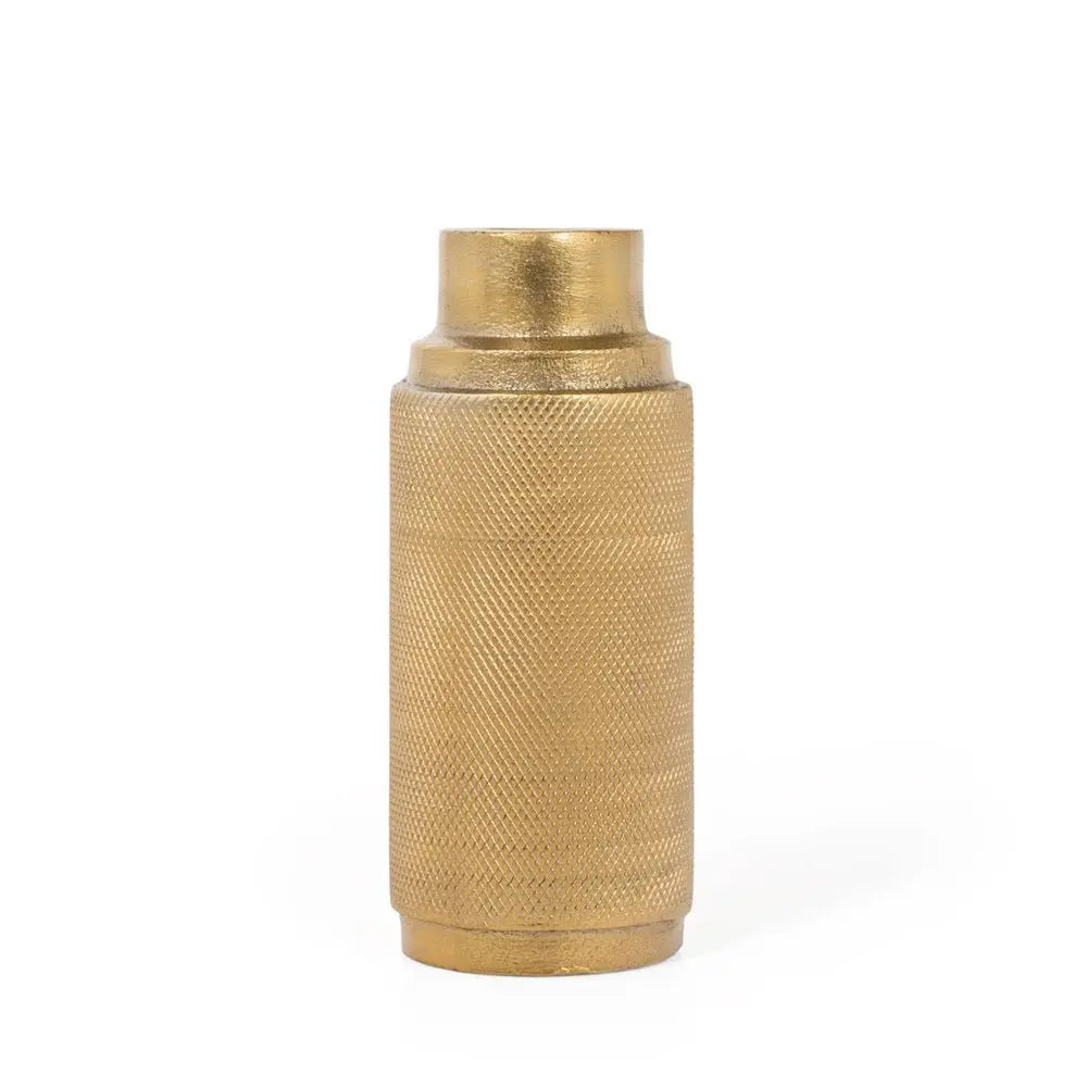 5" Gold Distressed Aluminum Tabletop Taper Candle Holder - NOBLE HOME INTERIORS