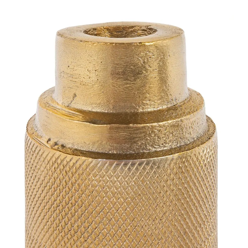 5" Gold Distressed Aluminum Tabletop Taper Candle Holder - NOBLE HOME INTERIORS