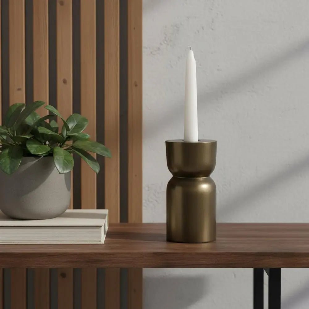 5" Gold Metal Tabletop Taper Candlestick HomeRoots