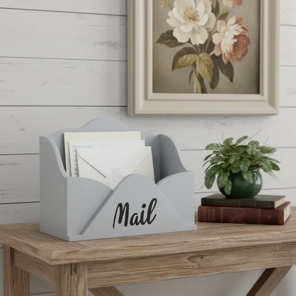 5" Gray Wood Desk Organizer - NOBLE HOME INTERIORS