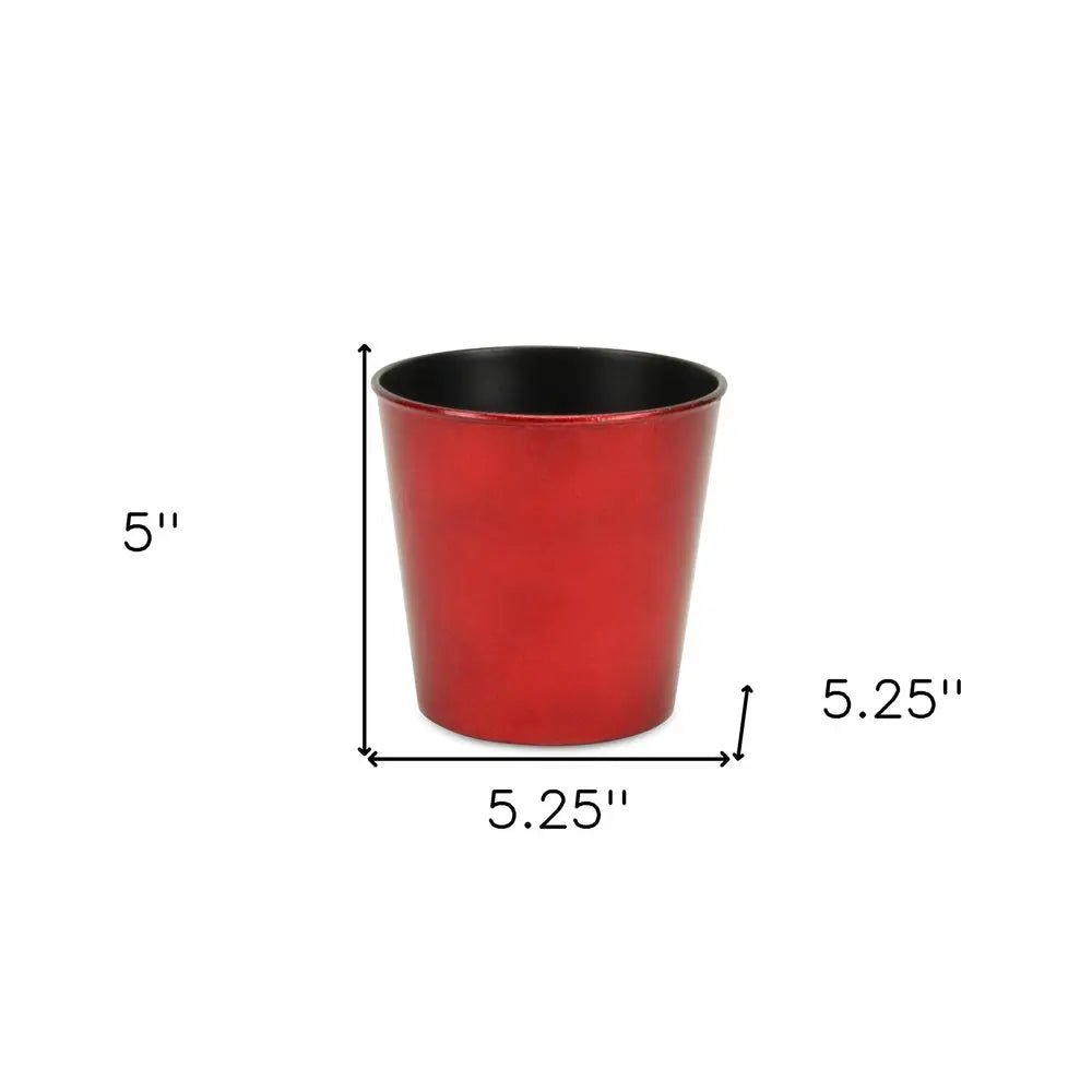 5" Red Recycled Plastic Indoor Outdoor Round Pot Planter - NOBLE HOME INTERIORS