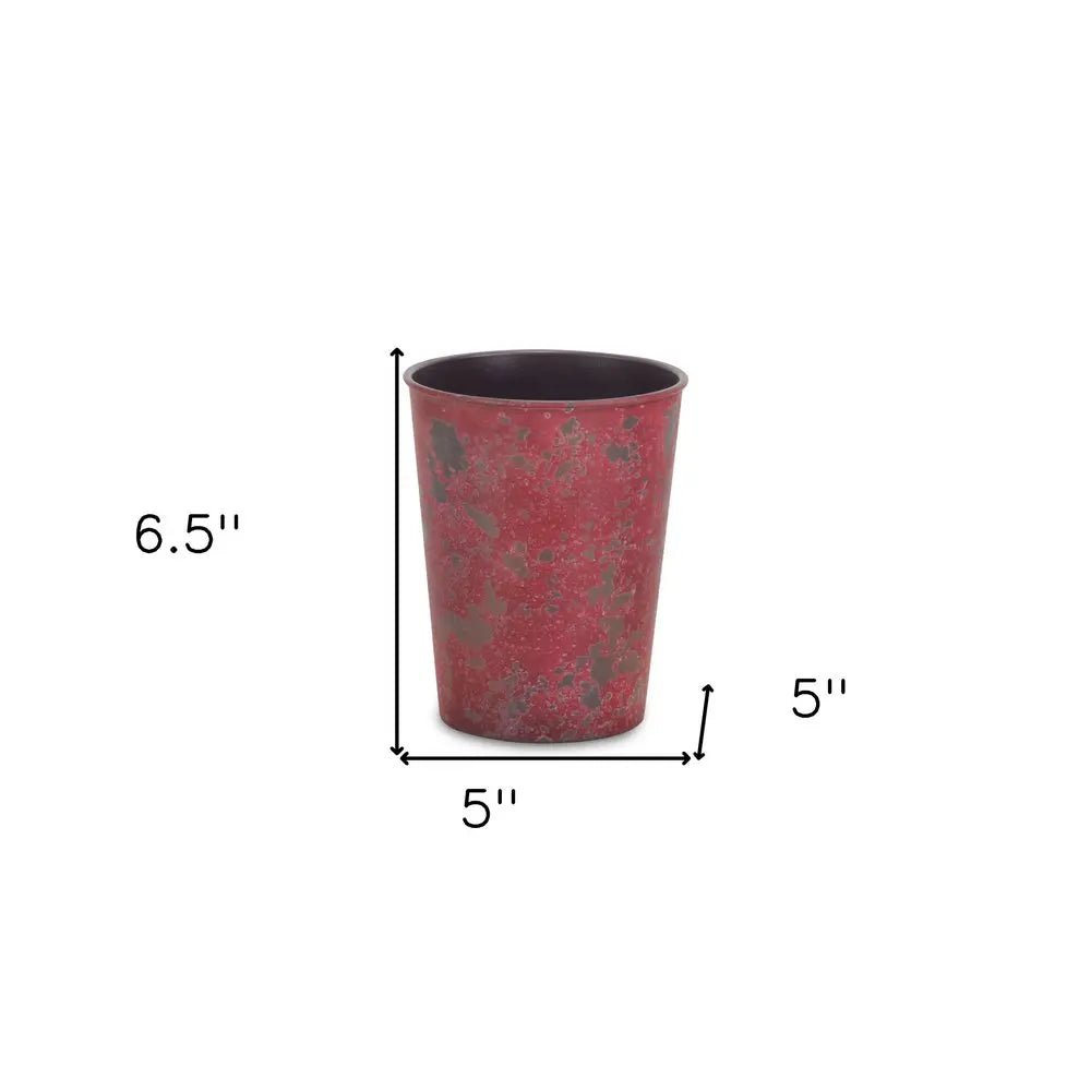 5" Red Recycled Plastic Indoor Outdoor Round Pot Planter - NOBLE HOME INTERIORS