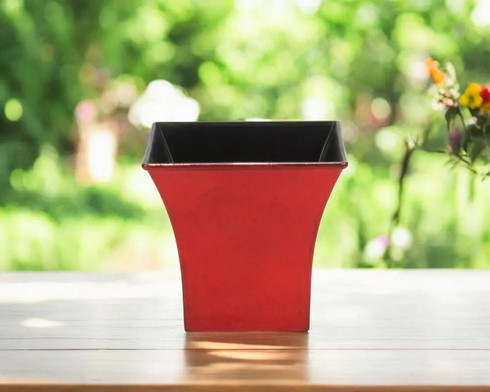 5" Red Recycled Plastic Indoor Outdoor Square Pot Planter HomeRoots