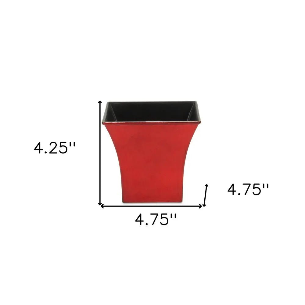5" Red Recycled Plastic Indoor Outdoor Square Pot Planter HomeRoots
