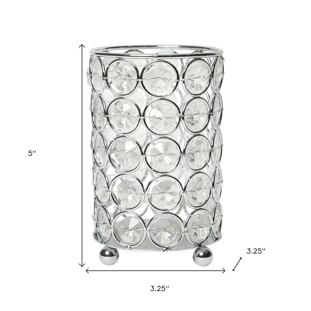5" Silver And Clear Faux Crystal And Metal Cylinder Table Vase - NOBLE HOME INTERIORS