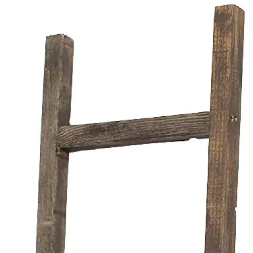5 Step Rustic Espresso Gray Wood Ladder Shelf - NOBLE HOME INTERIORS