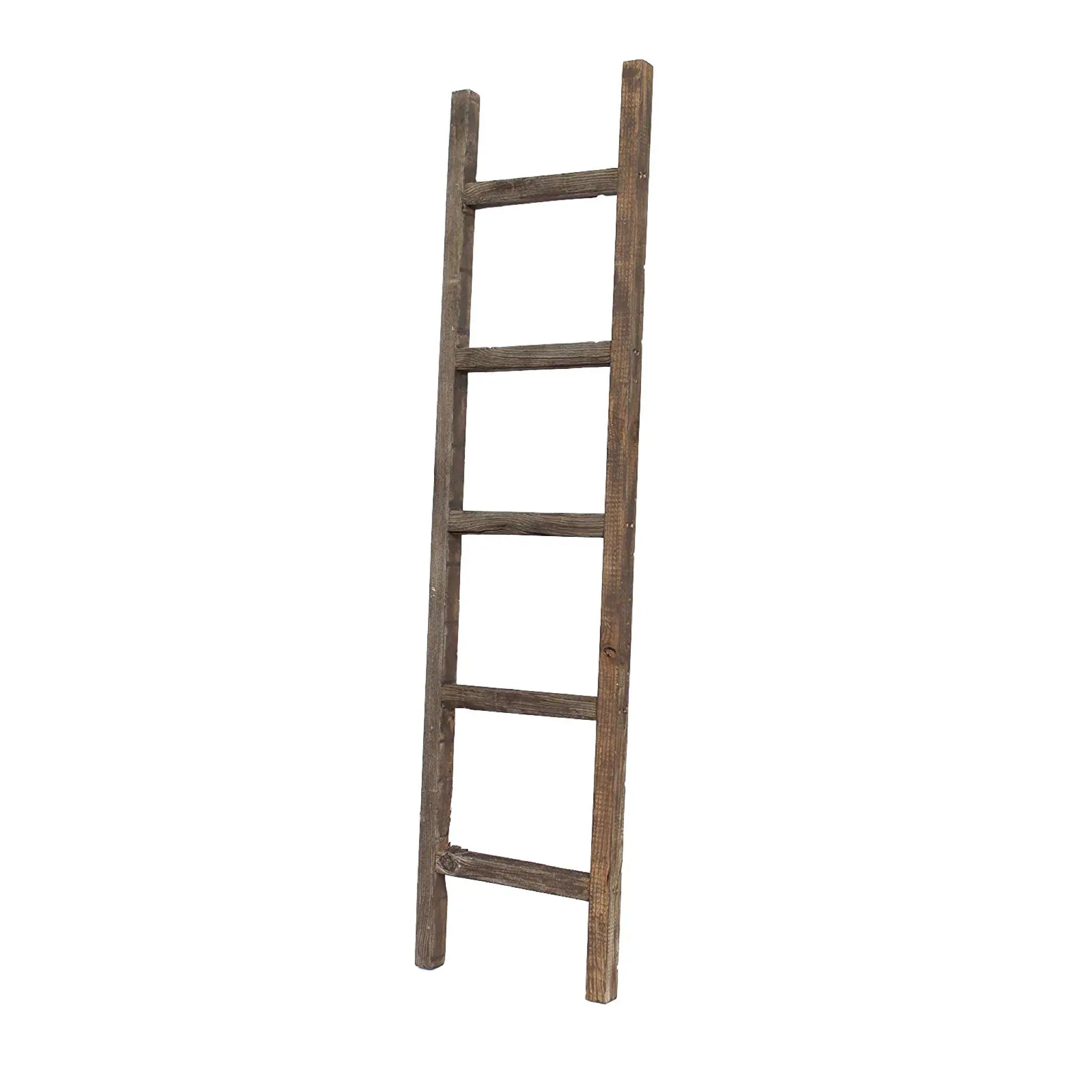 5 Step Rustic Espresso Gray Wood Ladder Shelf - NOBLE HOME INTERIORS