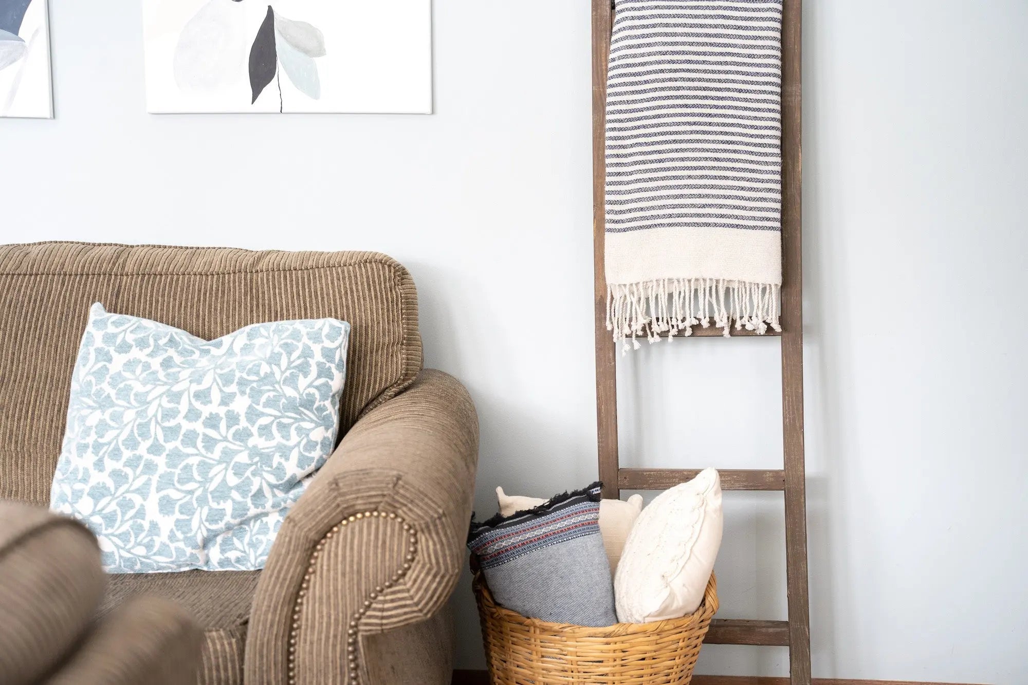 5 Step Rustic Espresso Gray Wood Ladder Shelf - NOBLE HOME INTERIORS