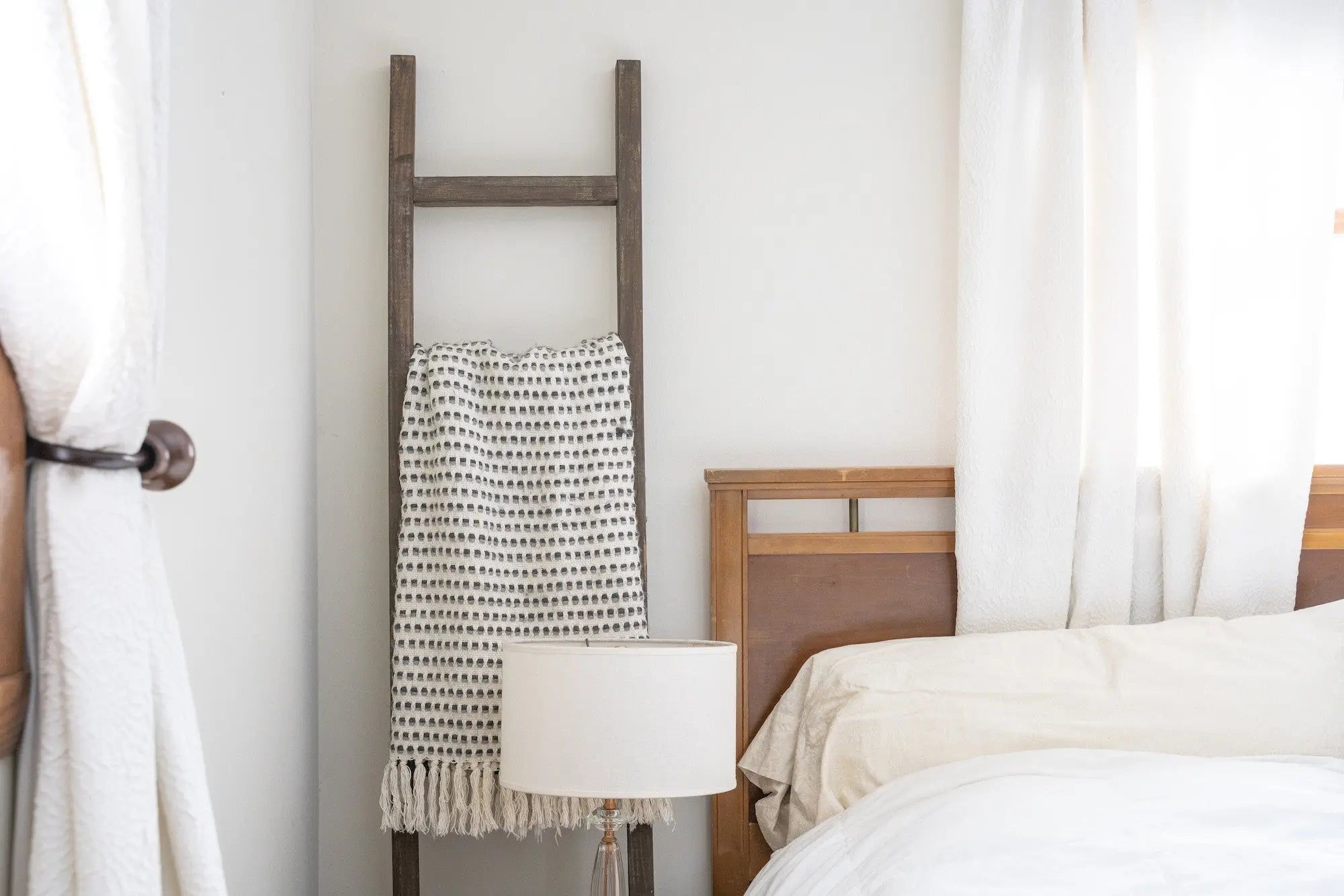 5 Step Rustic Espresso Gray Wood Ladder Shelf - NOBLE HOME INTERIORS