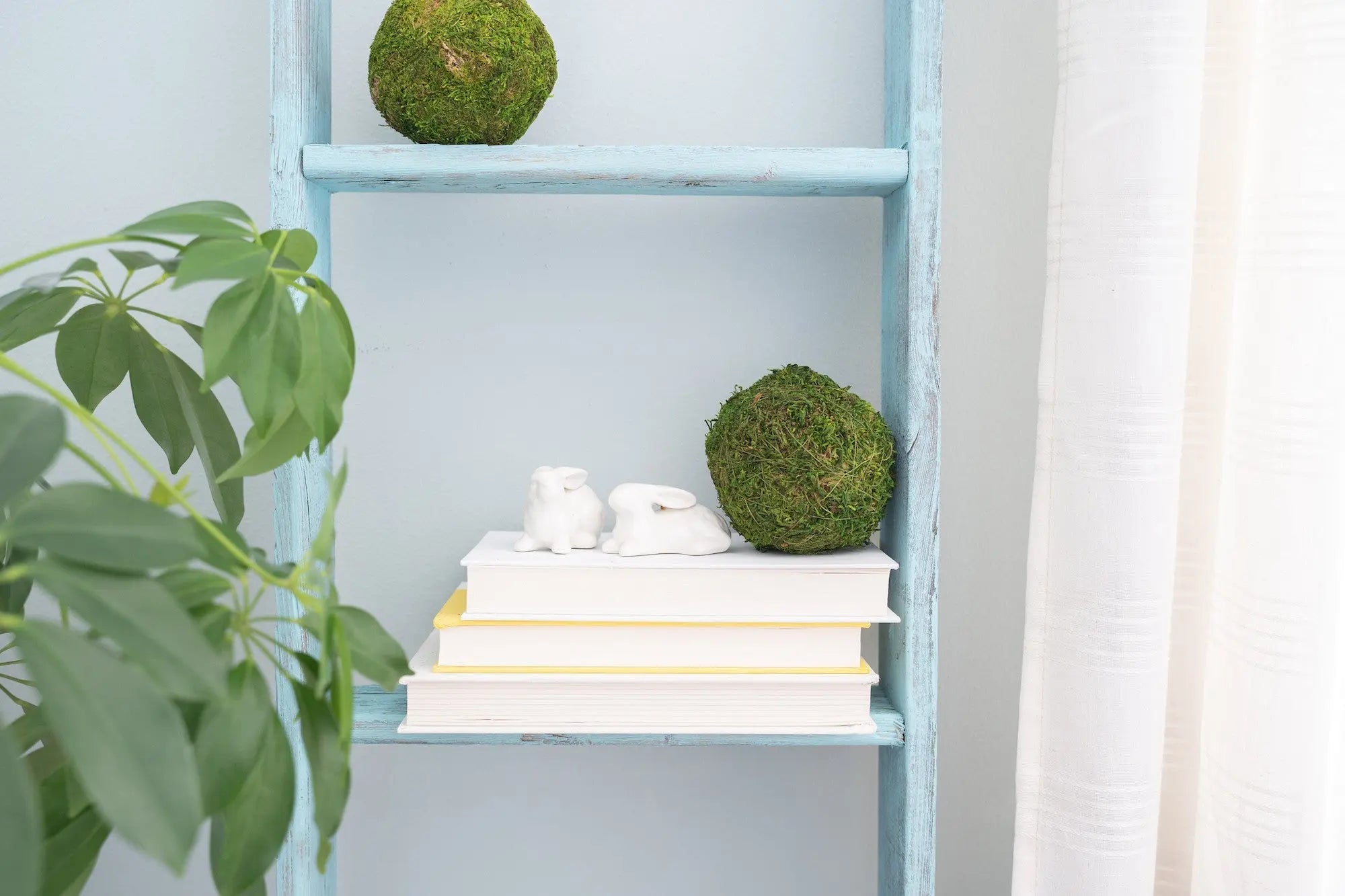 5 Step Rustic Turquoise Wood Ladder Shelf - NOBLE HOME INTERIORS