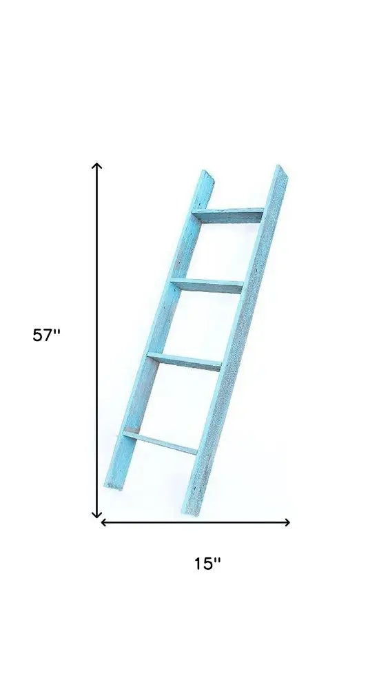 5 Step Rustic Turquoise Wood Ladder Shelf - NOBLE HOME INTERIORS