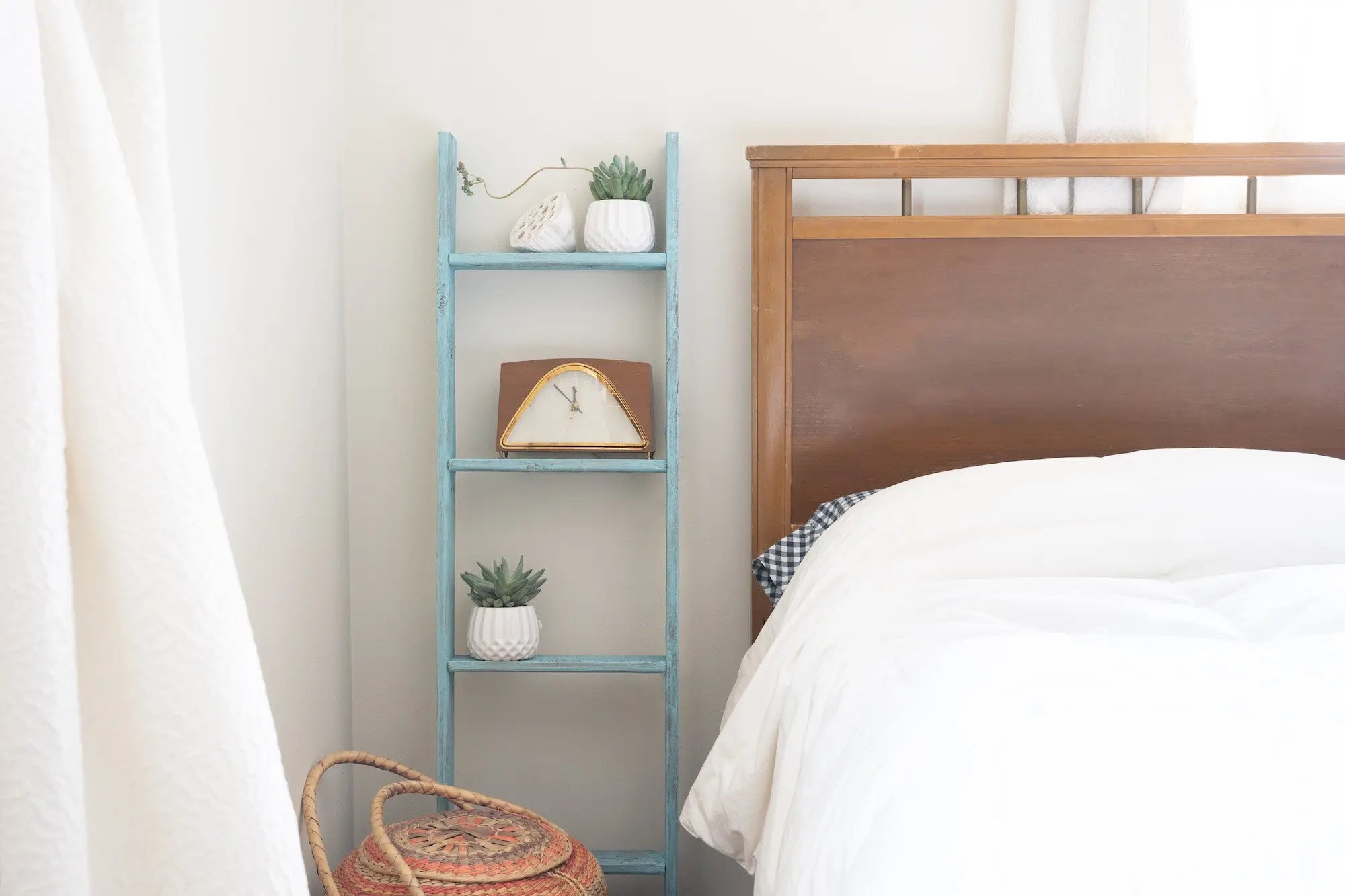 5 Step Rustic Turquoise Wood Ladder Shelf - NOBLE HOME INTERIORS