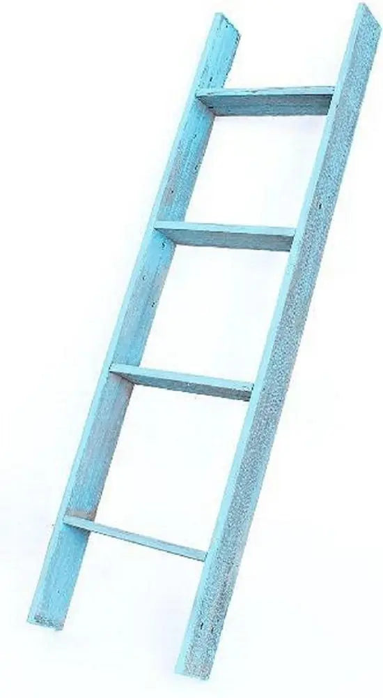 5 Step Rustic Turquoise Wood Ladder Shelf - NOBLE HOME INTERIORS