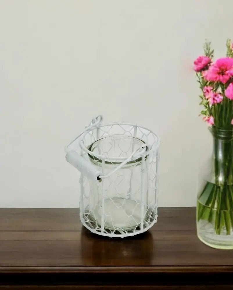 5" White Metal Tabletop Lantern Candle Holder HomeRoots