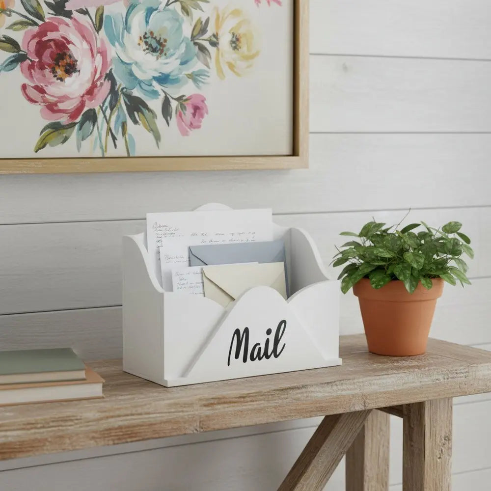 5" White Wood Desk Organizer - NOBLE HOME INTERIORS