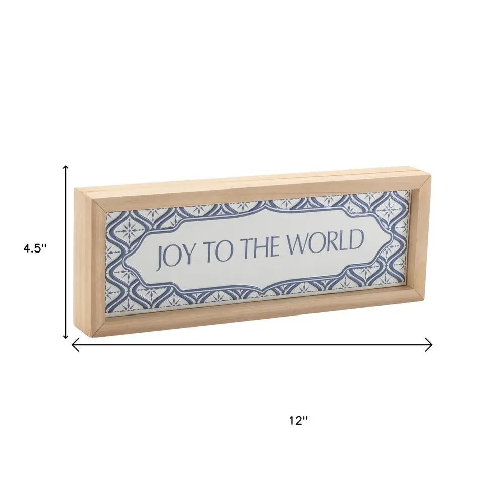 5" X 12" Blue And White Christmas Joy To The World Wood Framed Art - NOBLE HOME INTERIORS