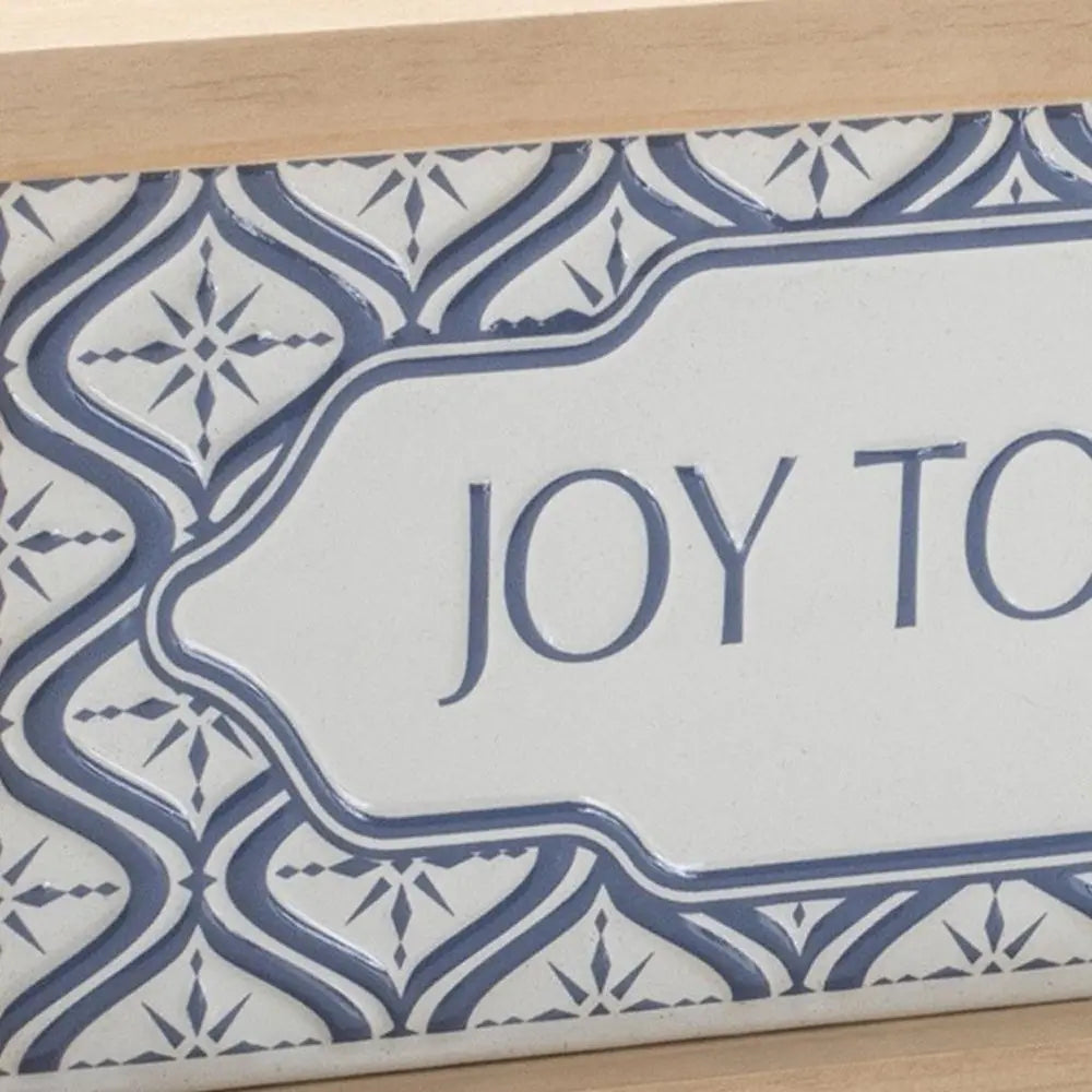 5" X 12" Blue And White Christmas Joy To The World Wood Framed Art - NOBLE HOME INTERIORS