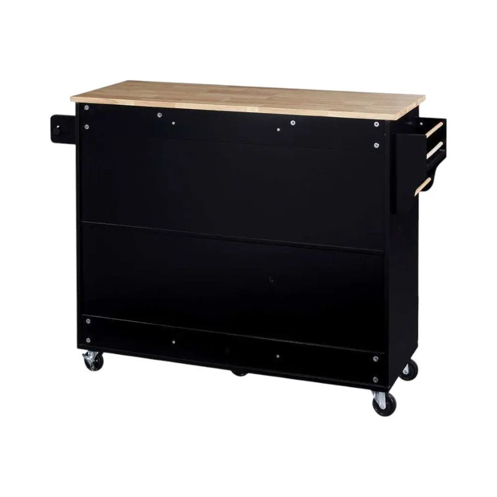 50" Black Wood Barn Door Rolling Kitchen Island - NOVA HOME FURNITURE