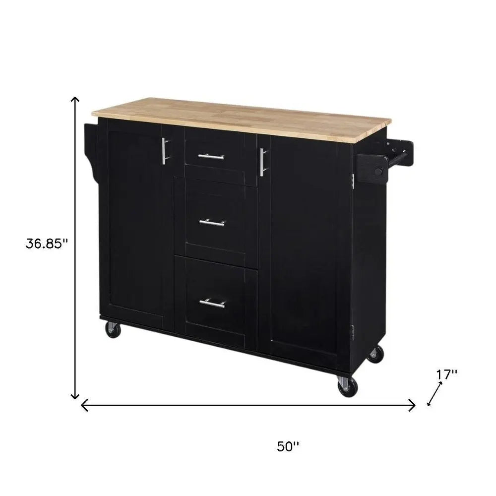 50" Black Wood Barn Door Rolling Kitchen Island - NOVA HOME FURNITURE