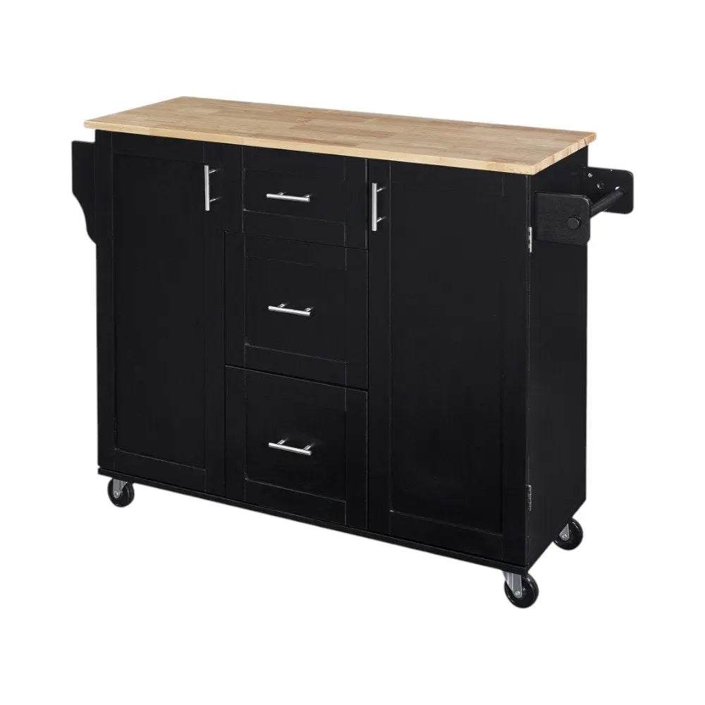 50" Black Wood Barn Door Rolling Kitchen Island - NOVA HOME FURNITURE
