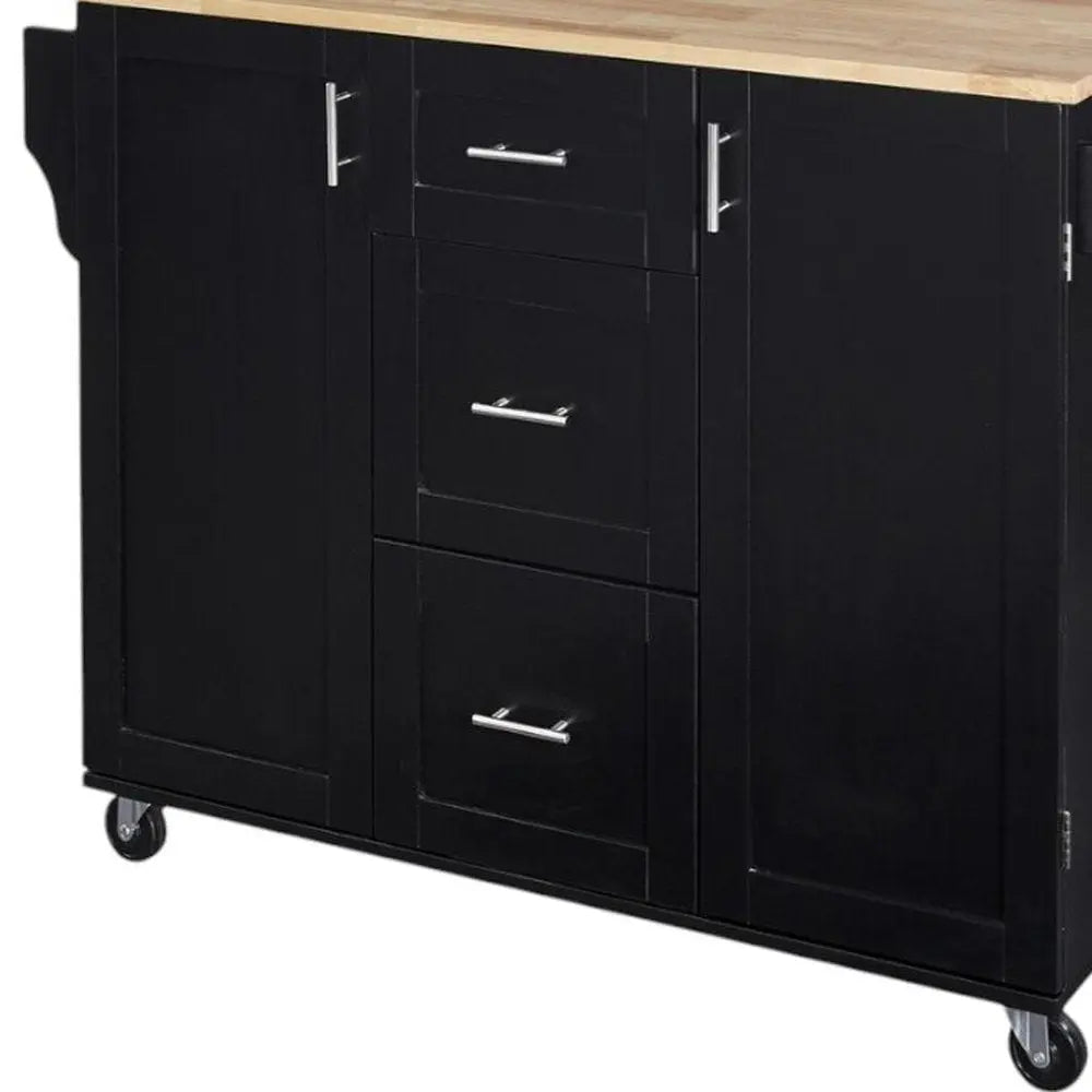 50" Black Wood Barn Door Rolling Kitchen Island - NOVA HOME FURNITURE