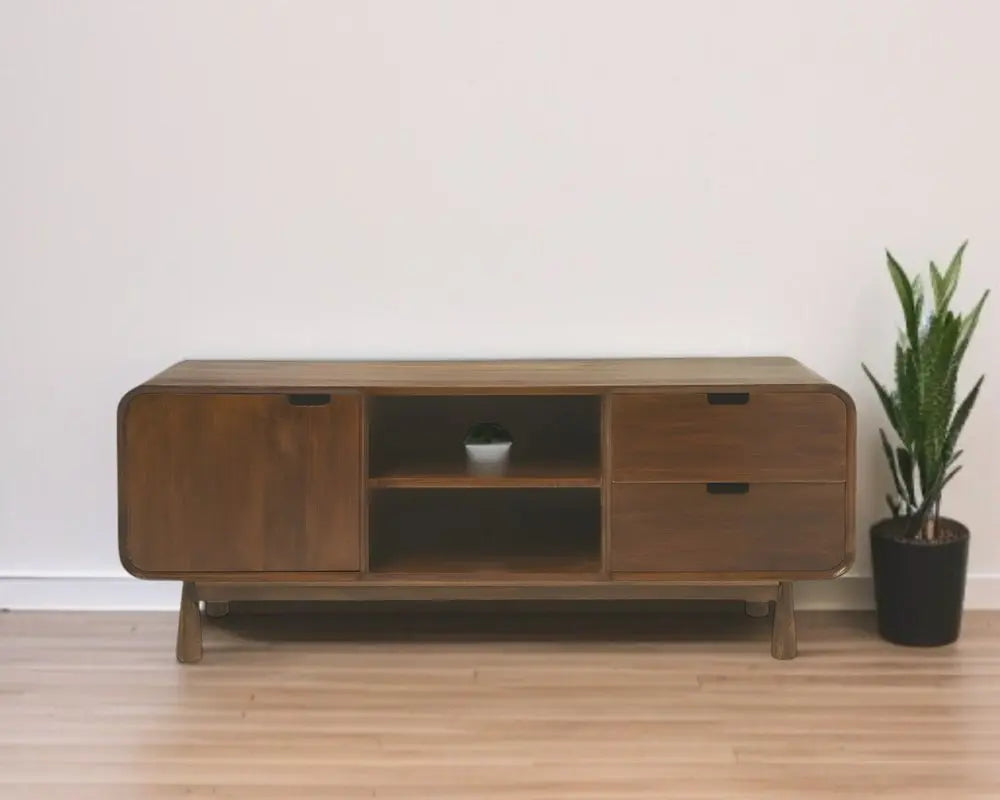 50" Brown Solid Wood Enclosed and Open Storage TV Stand - NOVA HOME FURNITURE