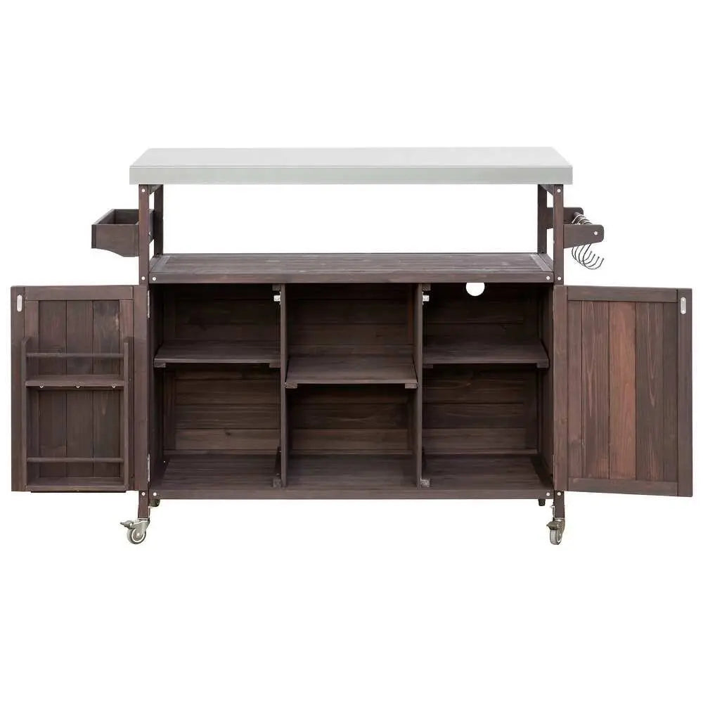 50" Brown Wood Barn Door Rolling Kitchen Island With Storage - NOVA HOME FURNITURE