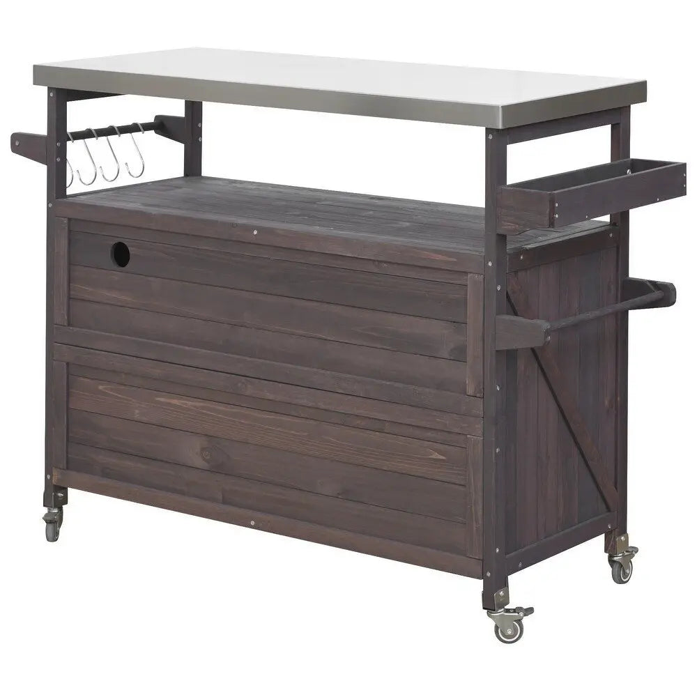 50" Brown Wood Barn Door Rolling Kitchen Island With Storage - NOVA HOME FURNITURE