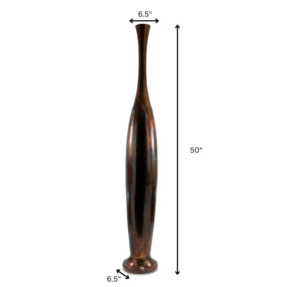 50" Burnished Brown Aluminum Floor Vase - NOBLE HOME INTERIORS