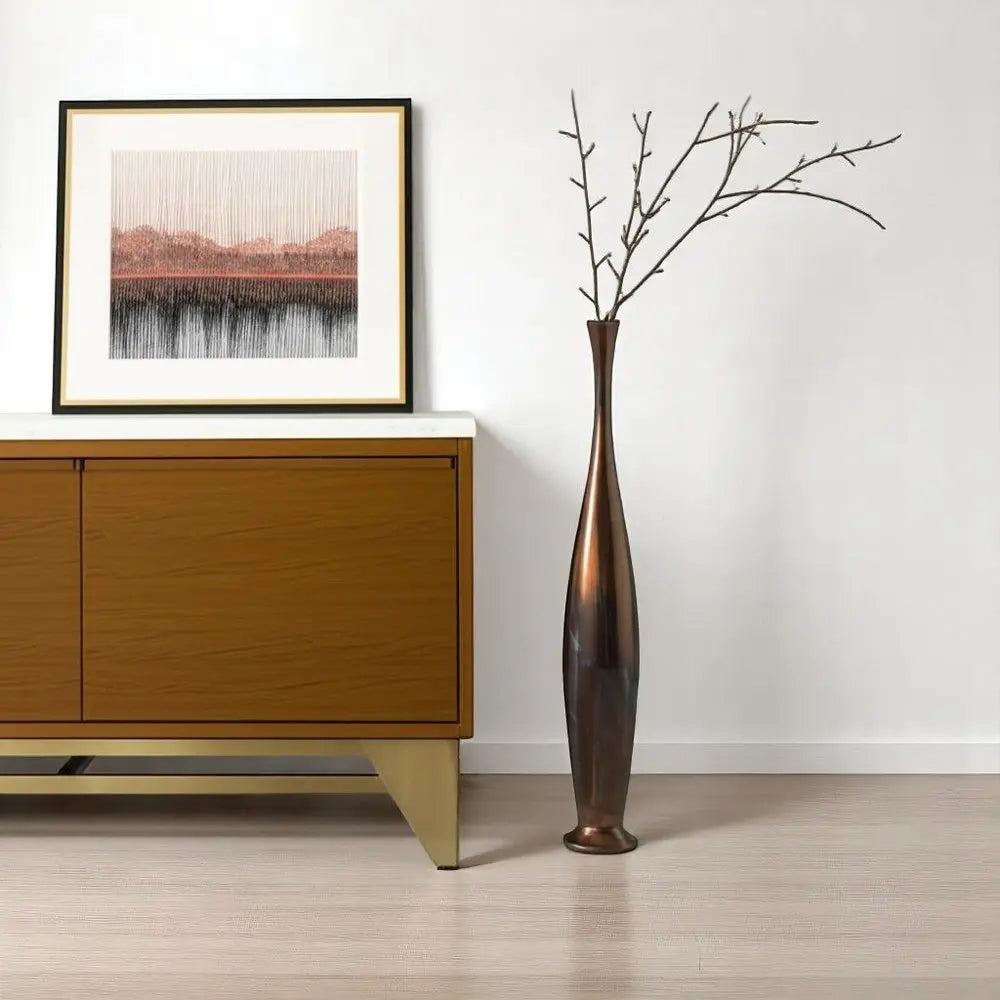 50" Burnished Brown Aluminum Floor Vase - NOBLE HOME INTERIORS