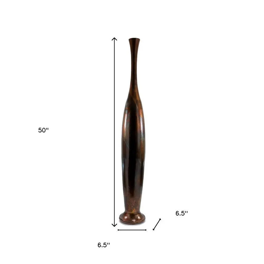 50" Burnished Brown Aluminum Floor Vase - NOBLE HOME INTERIORS