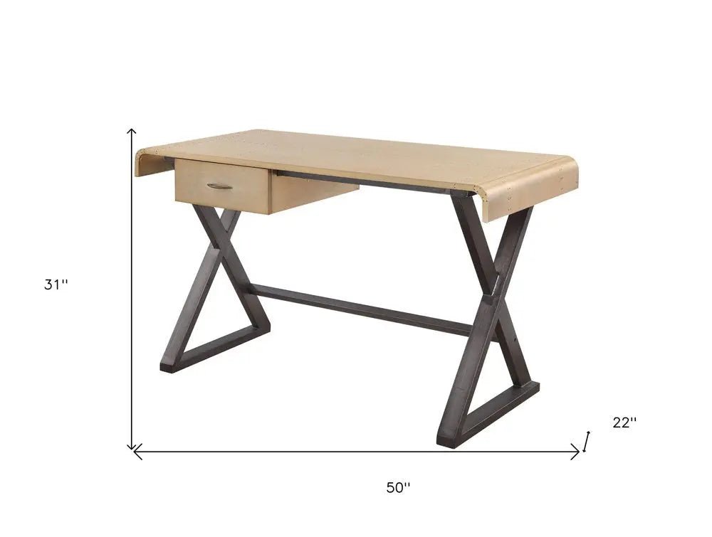 50" Gold and Black Aluminum Writing Desk HomeRoots