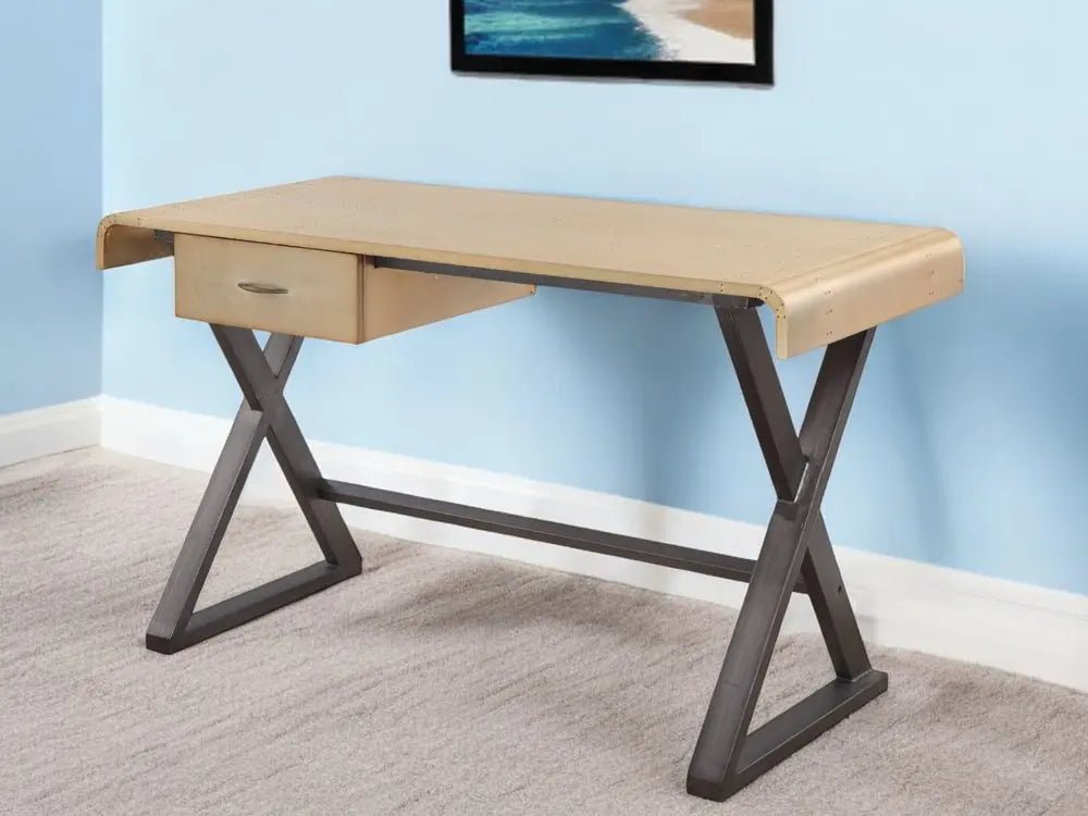 50" Gold and Black Aluminum Writing Desk HomeRoots