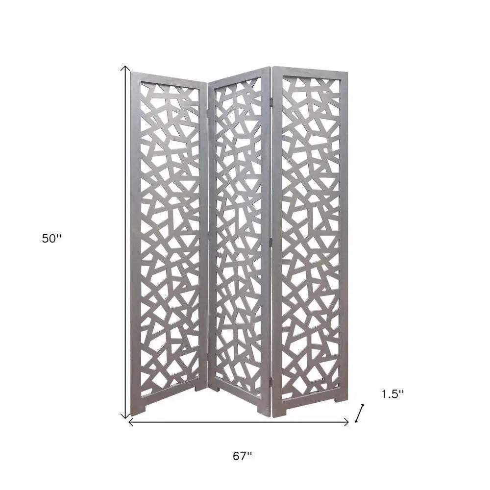 50" Gray Solid Wood Folding Three Panel Screen Room Divider - NOBLE HOME INTERIORS