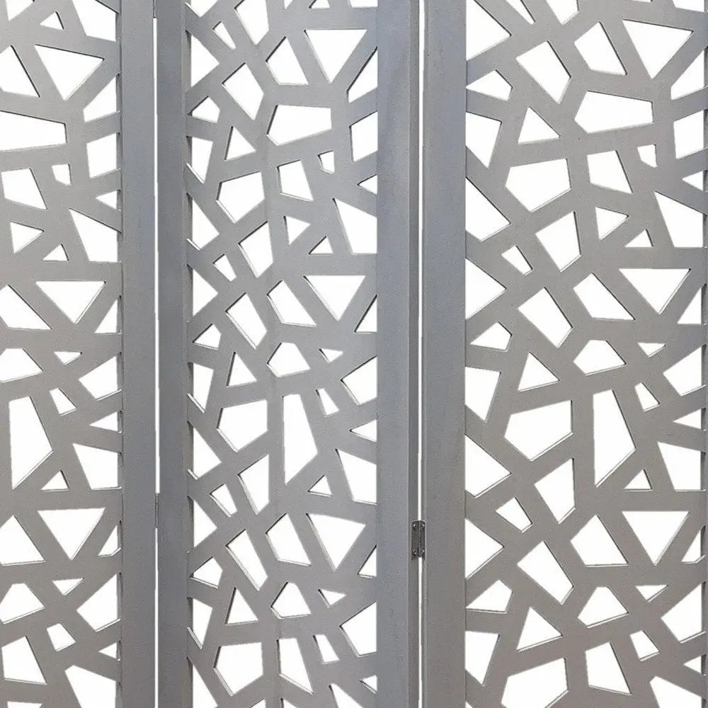 50" Gray Solid Wood Folding Three Panel Screen Room Divider - NOBLE HOME INTERIORS
