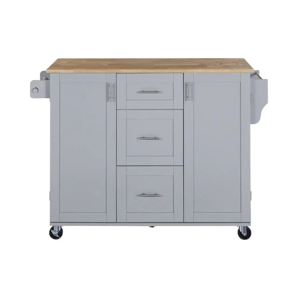 50" Gray Wood Barn Door Rolling Kitchen Island - NOVA HOME FURNITURE