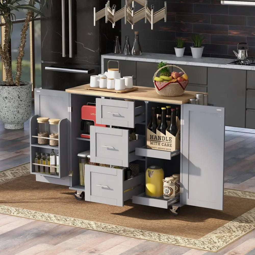 50" Gray Wood Barn Door Rolling Kitchen Island - NOVA HOME FURNITURE
