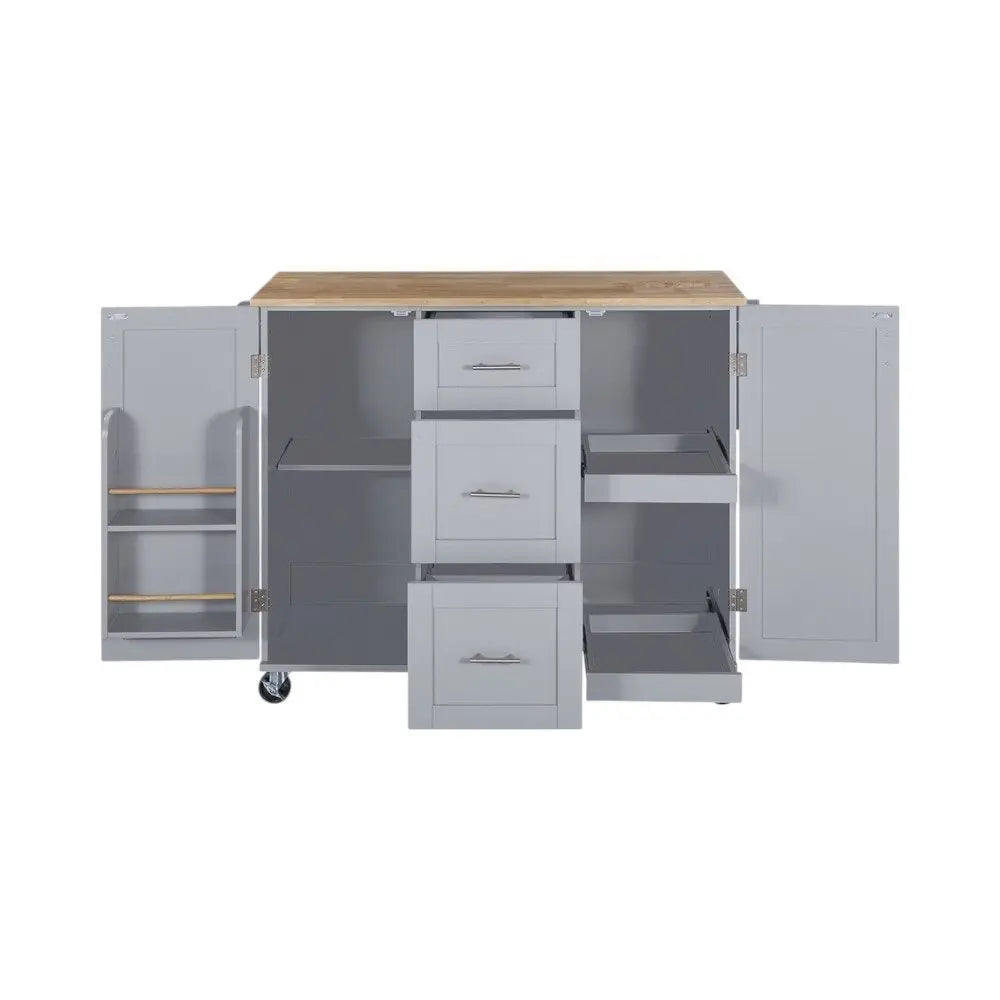 50" Gray Wood Barn Door Rolling Kitchen Island - NOVA HOME FURNITURE