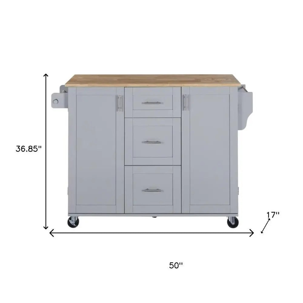 50" Gray Wood Barn Door Rolling Kitchen Island - NOVA HOME FURNITURE