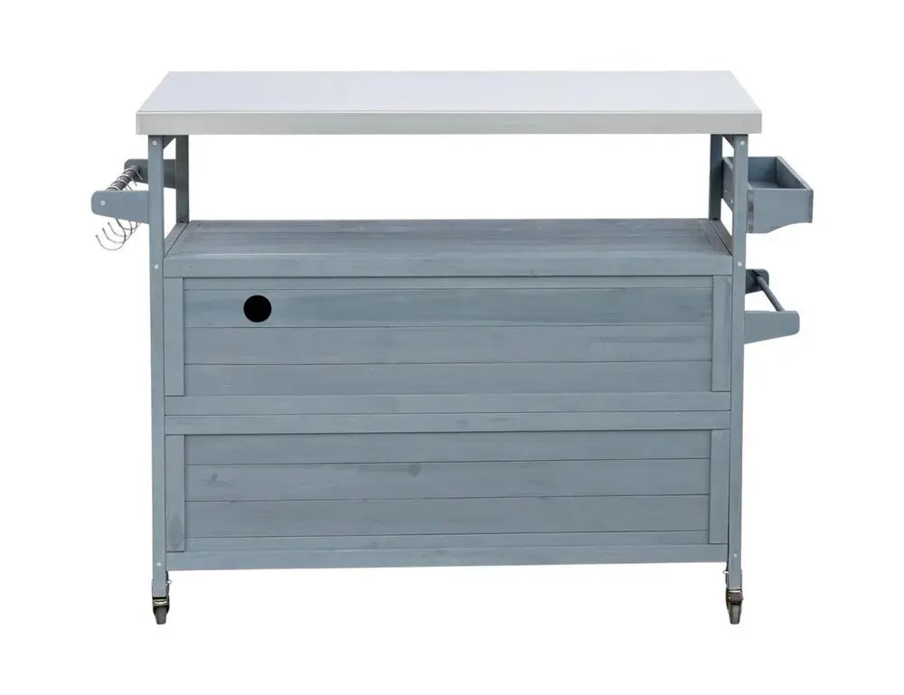 50" Light Blue Wood Barn Door Rolling Kitchen Island With Storage - NOVA HOME FURNITURE