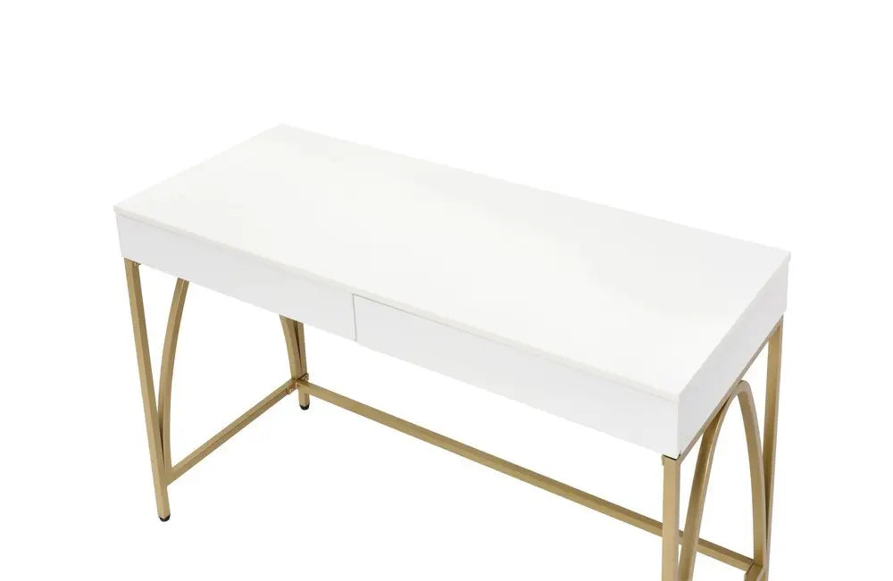 50" White and Gold Writing Desk With Two Drawers - NOBLE HOME INTERIORS