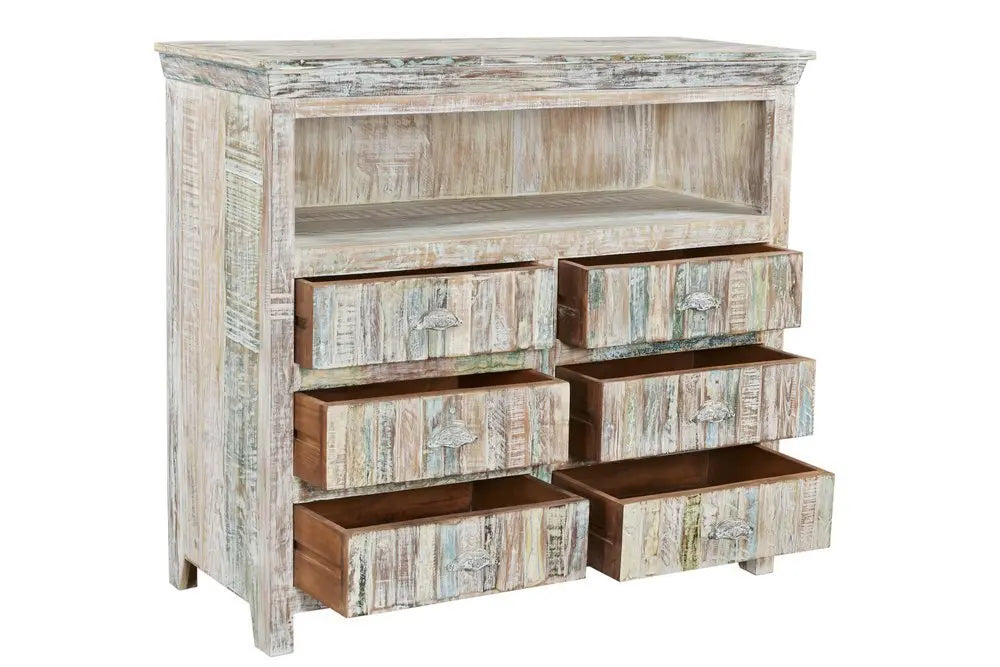 50" White Distressed Reclaimed Wood Open And Enclosed Storage Entertainment Center - NOVA HOME FURNITURE