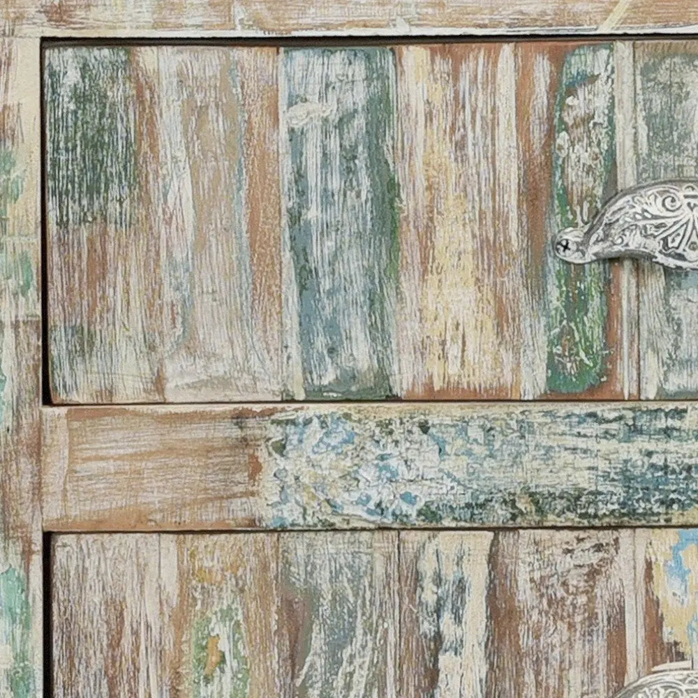 50" White Distressed Reclaimed Wood Open And Enclosed Storage Entertainment Center - NOVA HOME FURNITURE