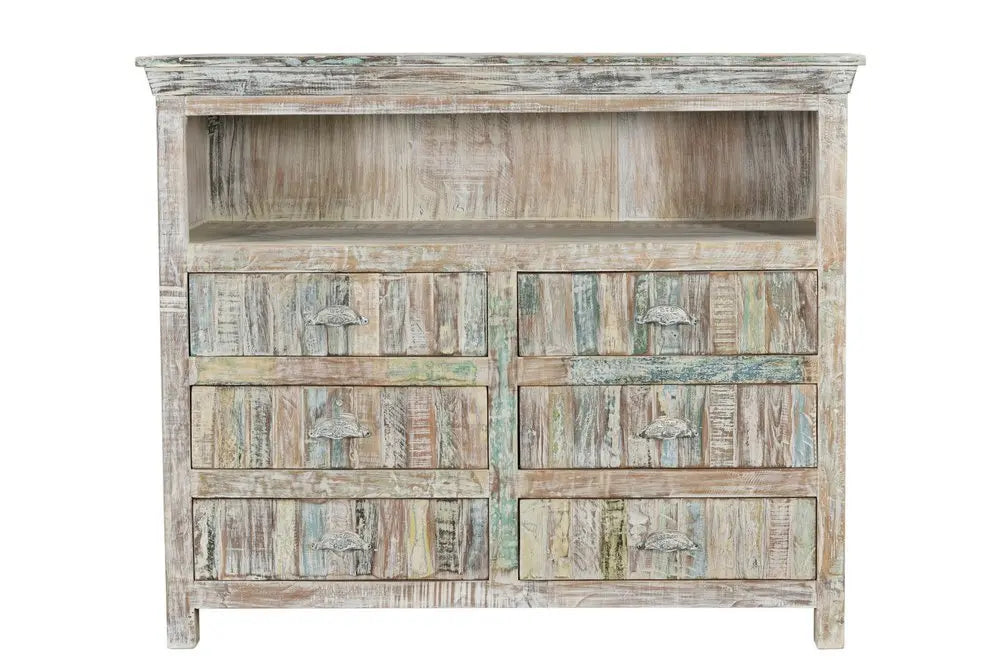 50" White Distressed Reclaimed Wood Open And Enclosed Storage Entertainment Center - NOVA HOME FURNITURE